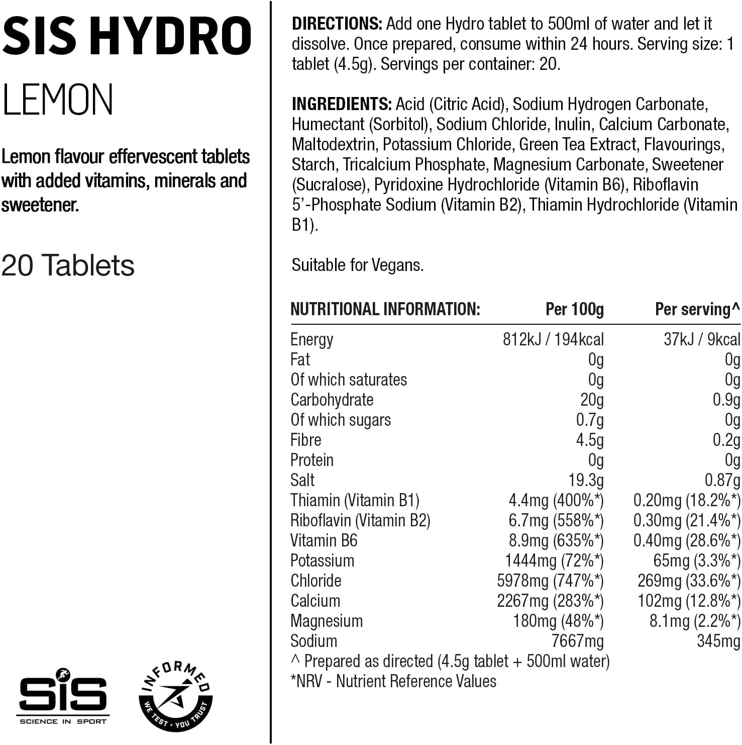 Science In Sport Hydro Hydration Tablets, Gluten-Free, Zero Sugar, Lemon Flavour Plus Electrolytes, 20 Effervescent Tablets-5