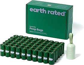 Earth Rated Dog Poo Bag Holder with Dog Poo Bags Rolls, Durable and Guaranteed Leakproof, Lavender Scented, 1 Dispenser and 900 Bags