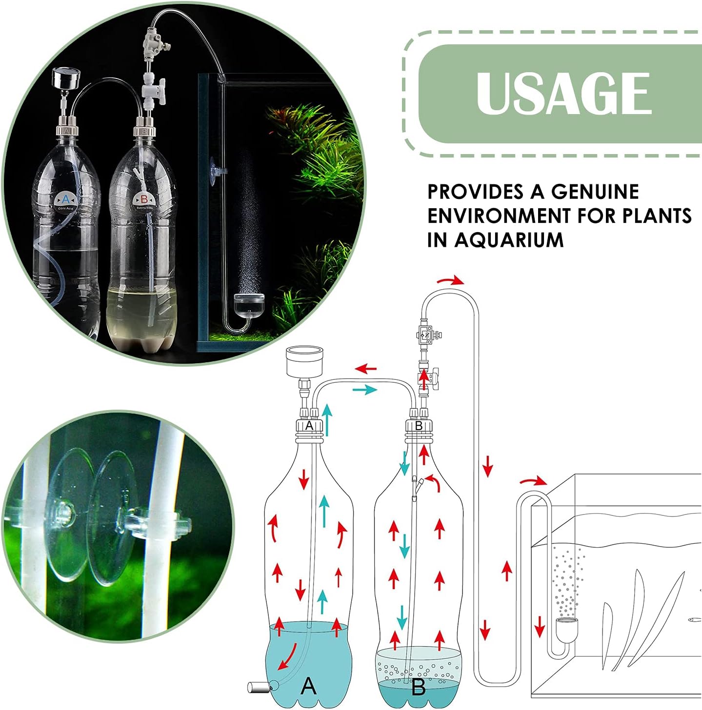 ZJchao 1Set CO2 Generator System Kit with with Pressure Gauge, DIY Aquarium Planted Tank CO2 System Pro Tube Valve Gauge Bottle Kit-3