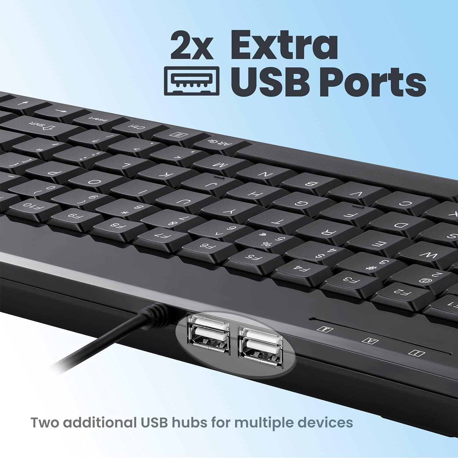 Perixx PERIBOARD-409H Wired USB Compact Mini Keyboard with 2 USB Hubs, Logo Free, UK QWRETY, Black-1