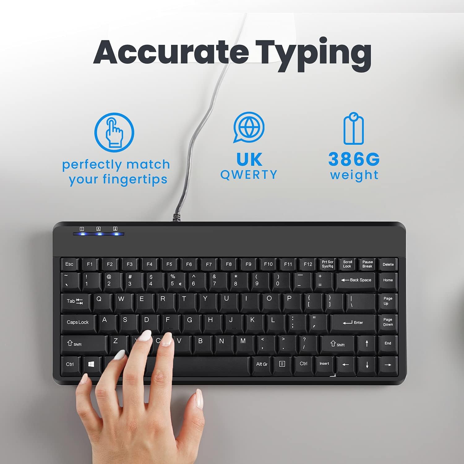 Perixx PERIBOARD-409H Wired USB Compact Mini Keyboard with 2 USB Hubs, Logo Free, UK QWRETY, Black-4