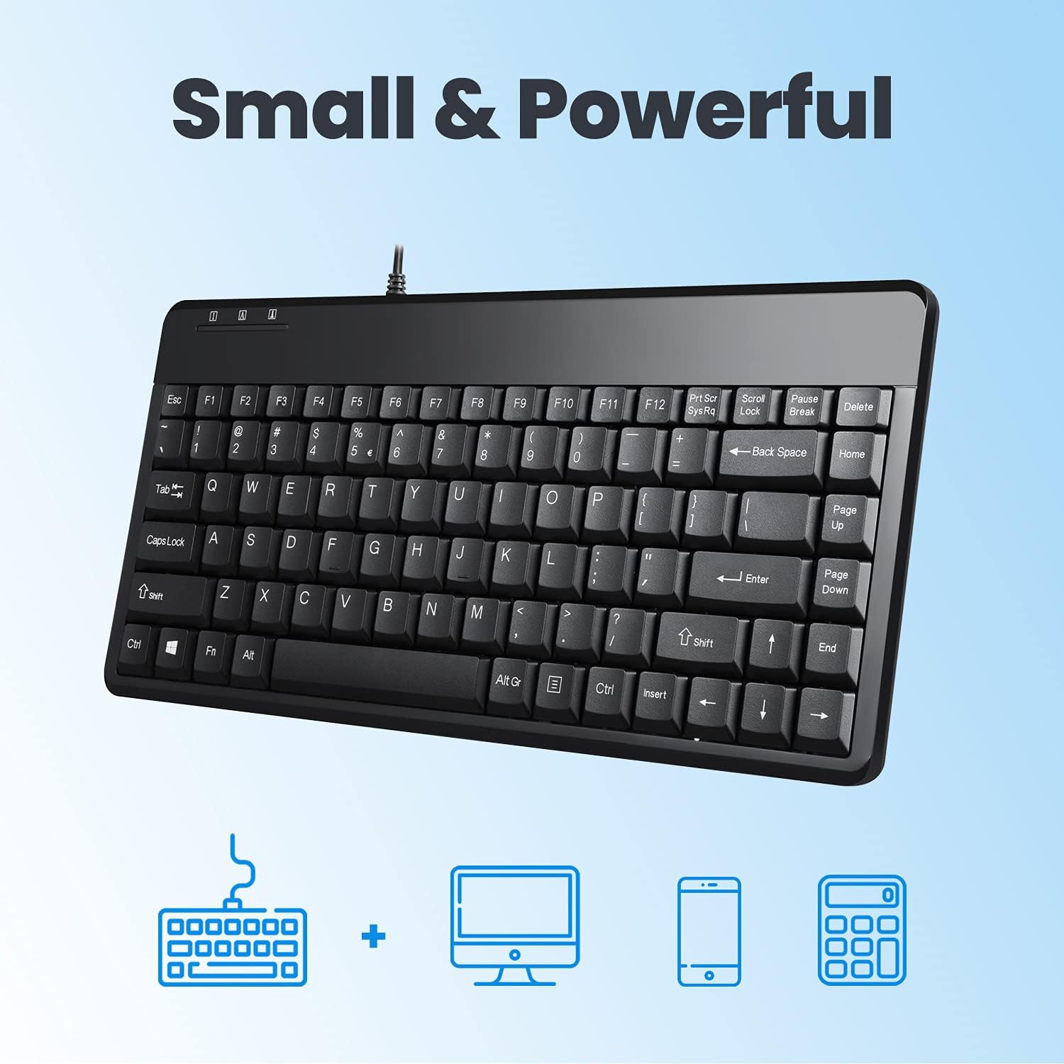 Perixx PERIBOARD-409H Wired USB Compact Mini Keyboard with 2 USB Hubs, Logo Free, UK QWRETY, Black-5