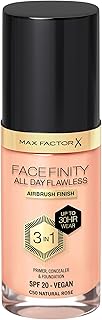 MAX FACTOR - Facefinity All Day Flawless Foundation - 3-in-1 Concealer, Liquid Foundation & Face Primer - Up To 30hr Wear - Flawless Airbrush Finish, SPF 20, Vegan - C50 Natural Rose - 30ml