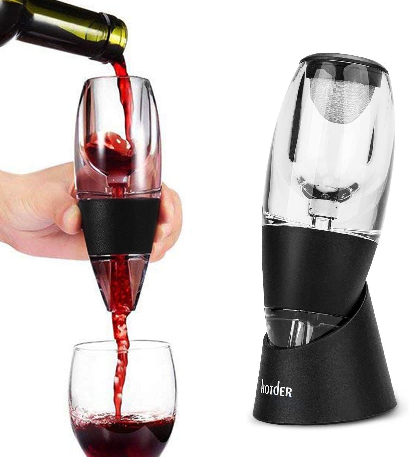 Hotder Wine Aerator, Acrylic Red Wine Decanter Pourer with Base Gift Set for Christmas New Year Party Wine Lover Gift-Black-0