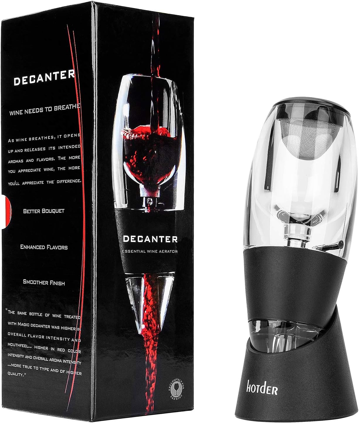 Hotder Wine Aerator, Acrylic Red Wine Decanter Pourer with Base Gift Set for Christmas New Year Party Wine Lover Gift-Black-1