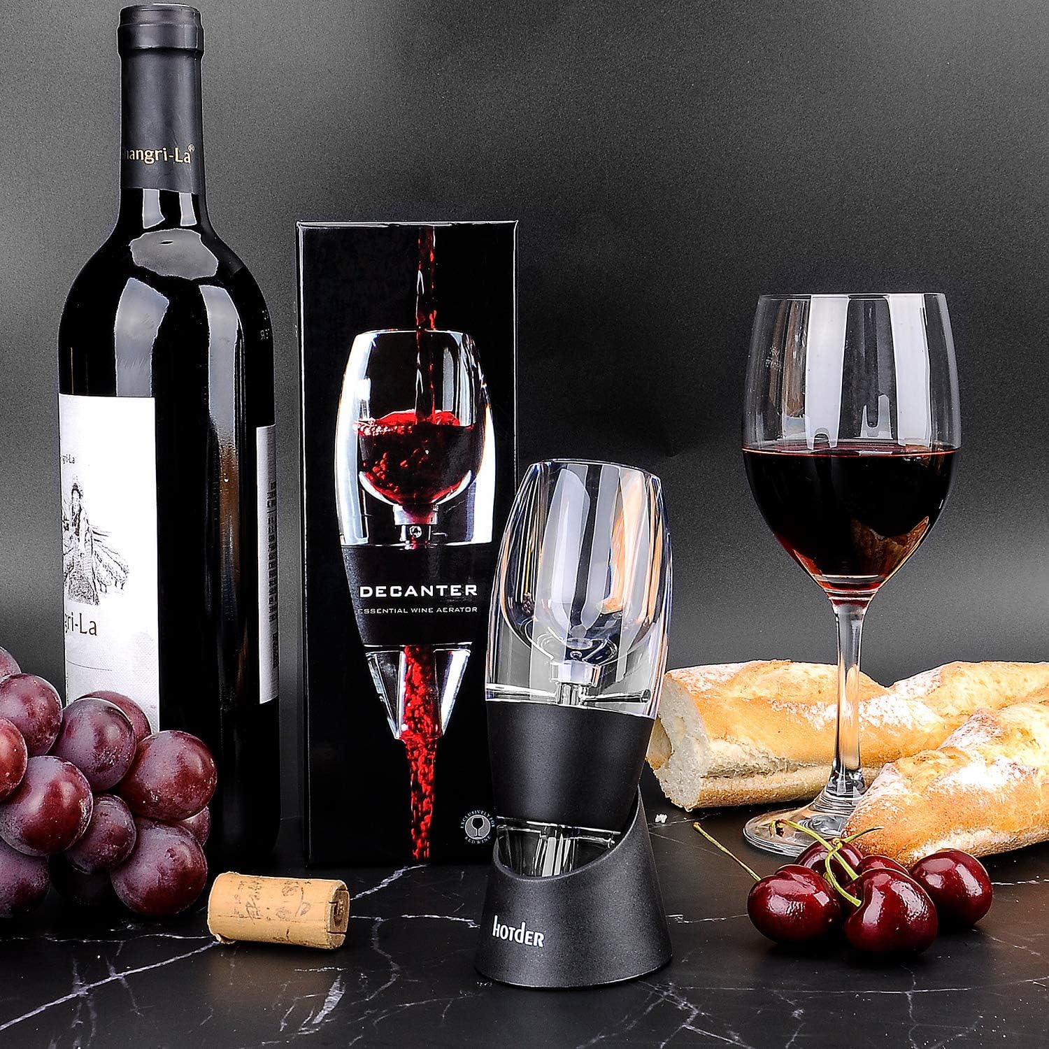 Hotder Wine Aerator, Acrylic Red Wine Decanter Pourer with Base Gift Set for Christmas New Year Party Wine Lover Gift-Black-2