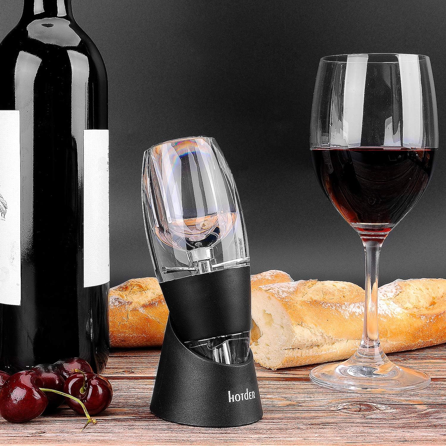 Hotder Wine Aerator, Acrylic Red Wine Decanter Pourer with Base Gift Set for Christmas New Year Party Wine Lover Gift-Black-3