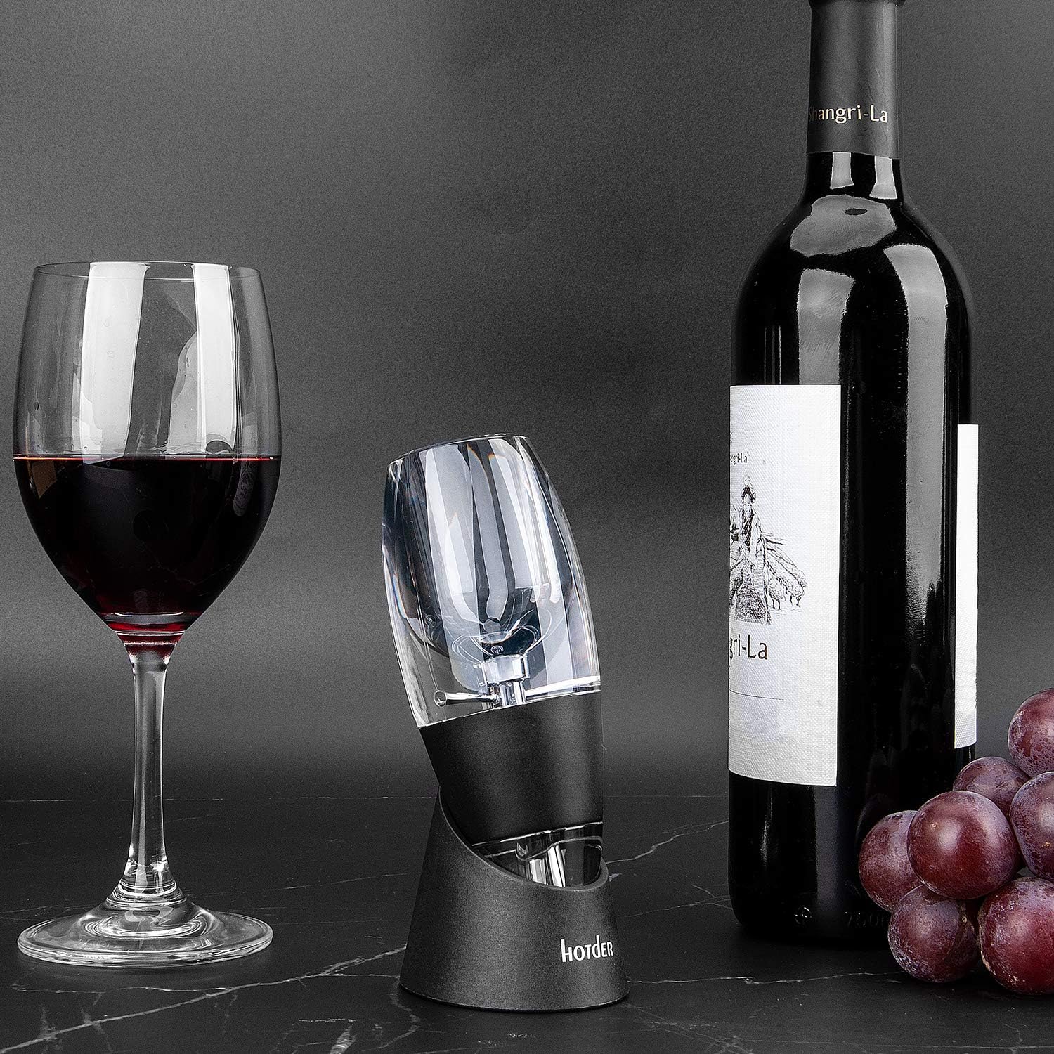 Hotder Wine Aerator, Acrylic Red Wine Decanter Pourer with Base Gift Set for Christmas New Year Party Wine Lover Gift-Black-4