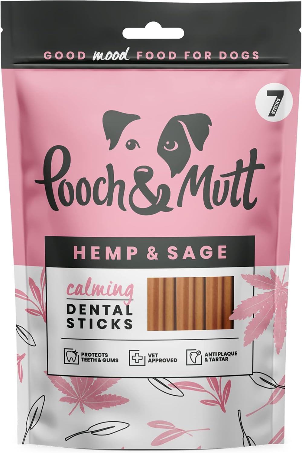 Pooch & Mutt - Calming Dog Dental Sticks, Hemp and Sage Flavour Dog Dental Chew, 1 pack of 7 sticks-0