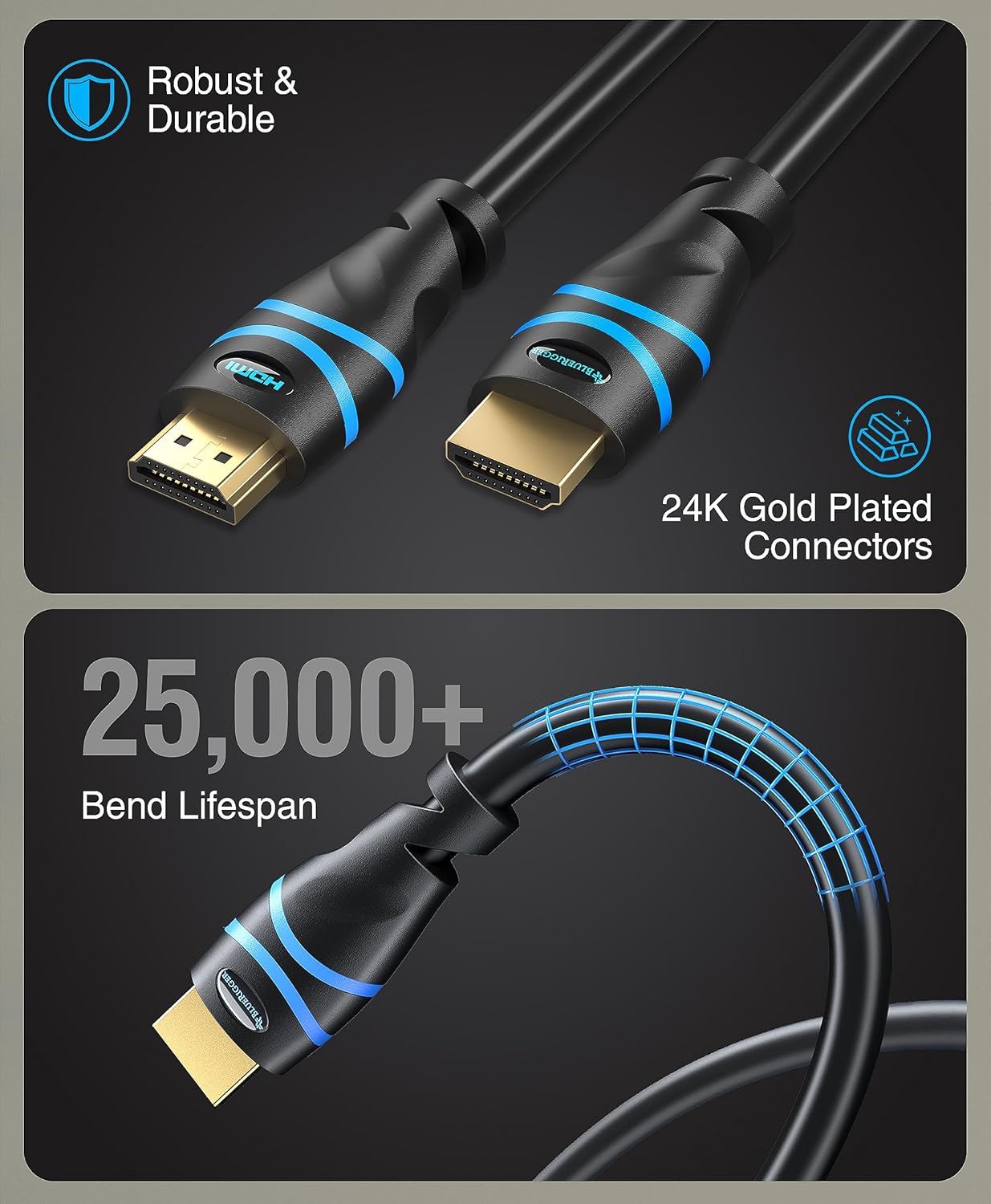 BlueRigger 8K HDMI Cable (3M - 2 Pack, 8K 60Hz HDR, 4K 120Hz, High Speed 48Gbps with Ethernet, eARC, 3D, HDCP 2.3) - Compatible with PS5, Xbox, Roku, Apple TV, Switch, PC-6