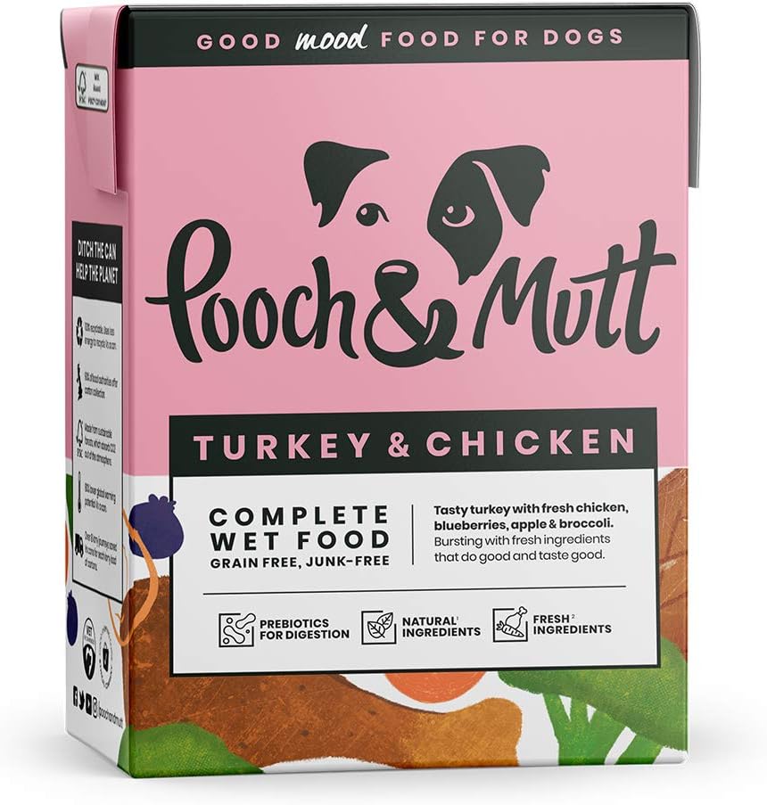 Pooch & Mutt - Turkey & Chicken Pack of Complete Wet Dog Food, Dry Dog Food Topper, 12x375g-1