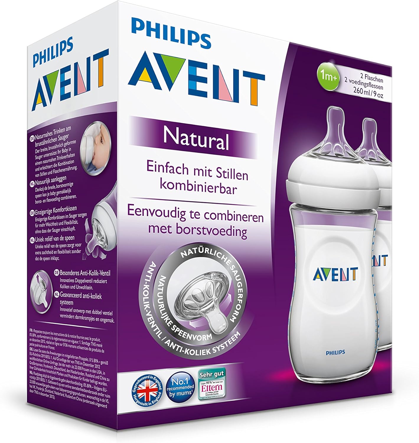 Philips Avent 260ml Natural Feeding Bottle for Newborn (Transparent, Pack of 2)-4