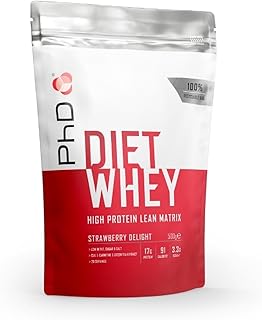 PhD Nutrition Diet Whey Low Calorie Protein Powder, Low Carb, High Protein Lean Matrix, Strawberry Delight Whey Protein Powder, High Protein, 20 Servings Per 500g Bag