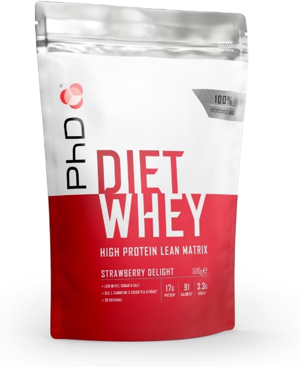 PhD Nutrition Diet Whey Low Calorie Protein Powder, Low Carb, High Protein Lean Matrix, Strawberry Delight Whey Protein Powder, High Protein, 20 Servings Per 500g Bag-0