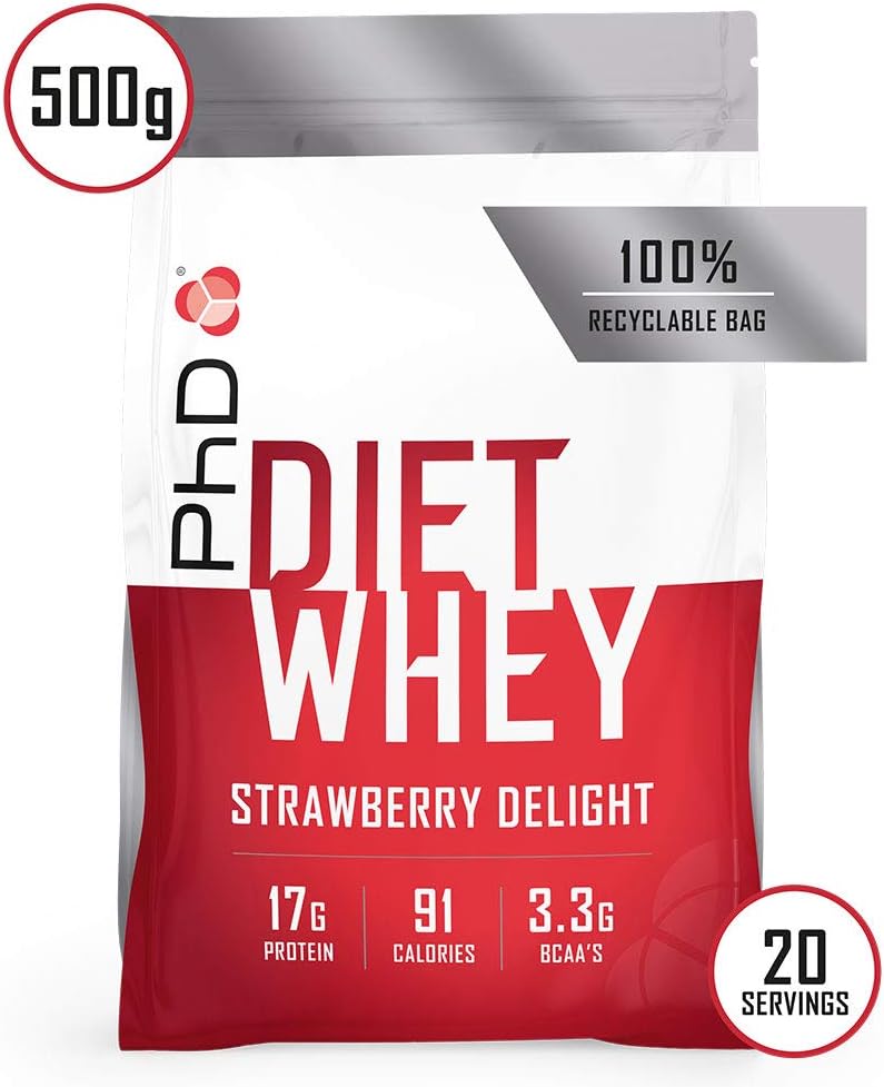 PhD Nutrition Diet Whey Low Calorie Protein Powder, Low Carb, High Protein Lean Matrix, Strawberry Delight Whey Protein Powder, High Protein, 20 Servings Per 500g Bag-1