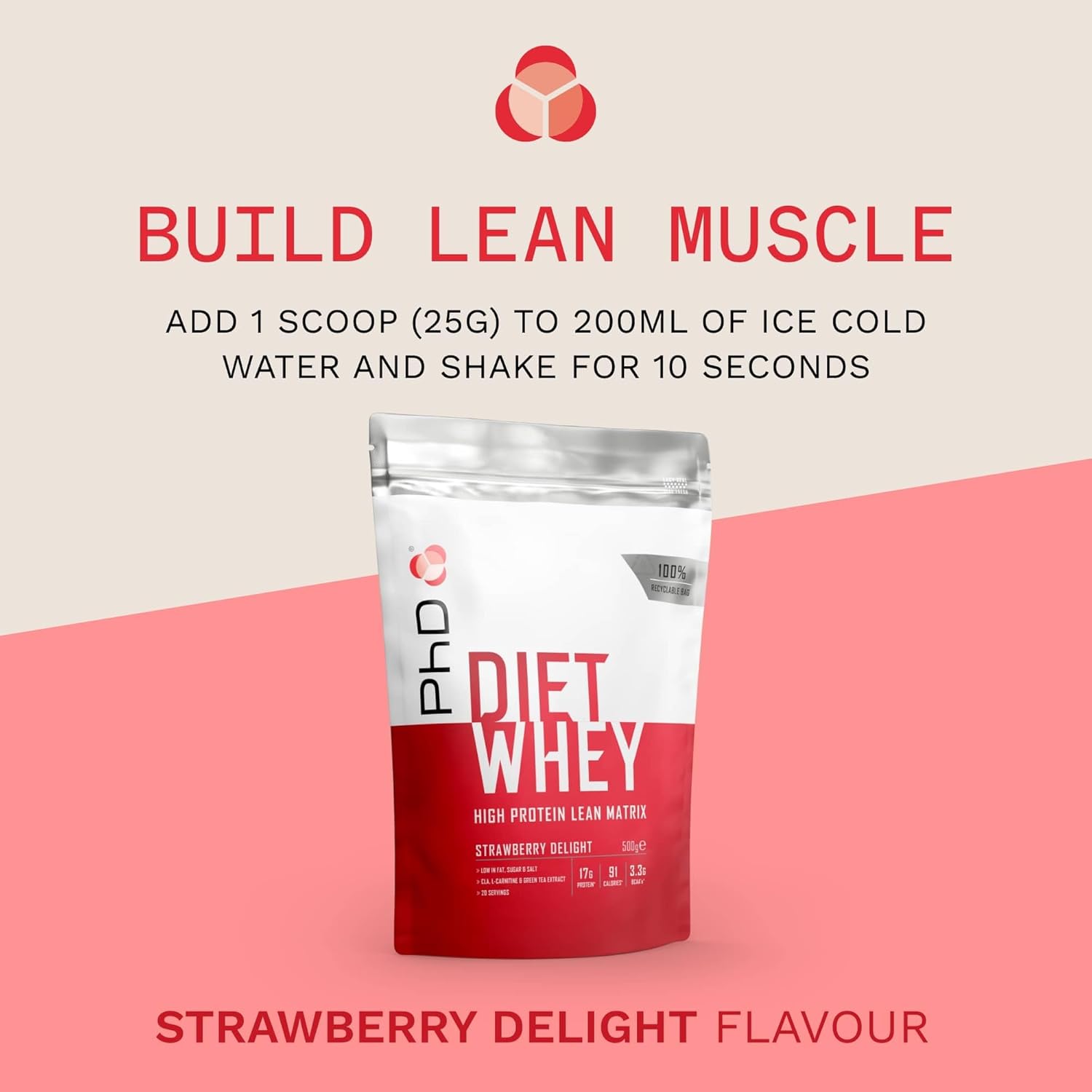 PhD Nutrition Diet Whey Low Calorie Protein Powder, Low Carb, High Protein Lean Matrix, Strawberry Delight Whey Protein Powder, High Protein, 20 Servings Per 500g Bag-3