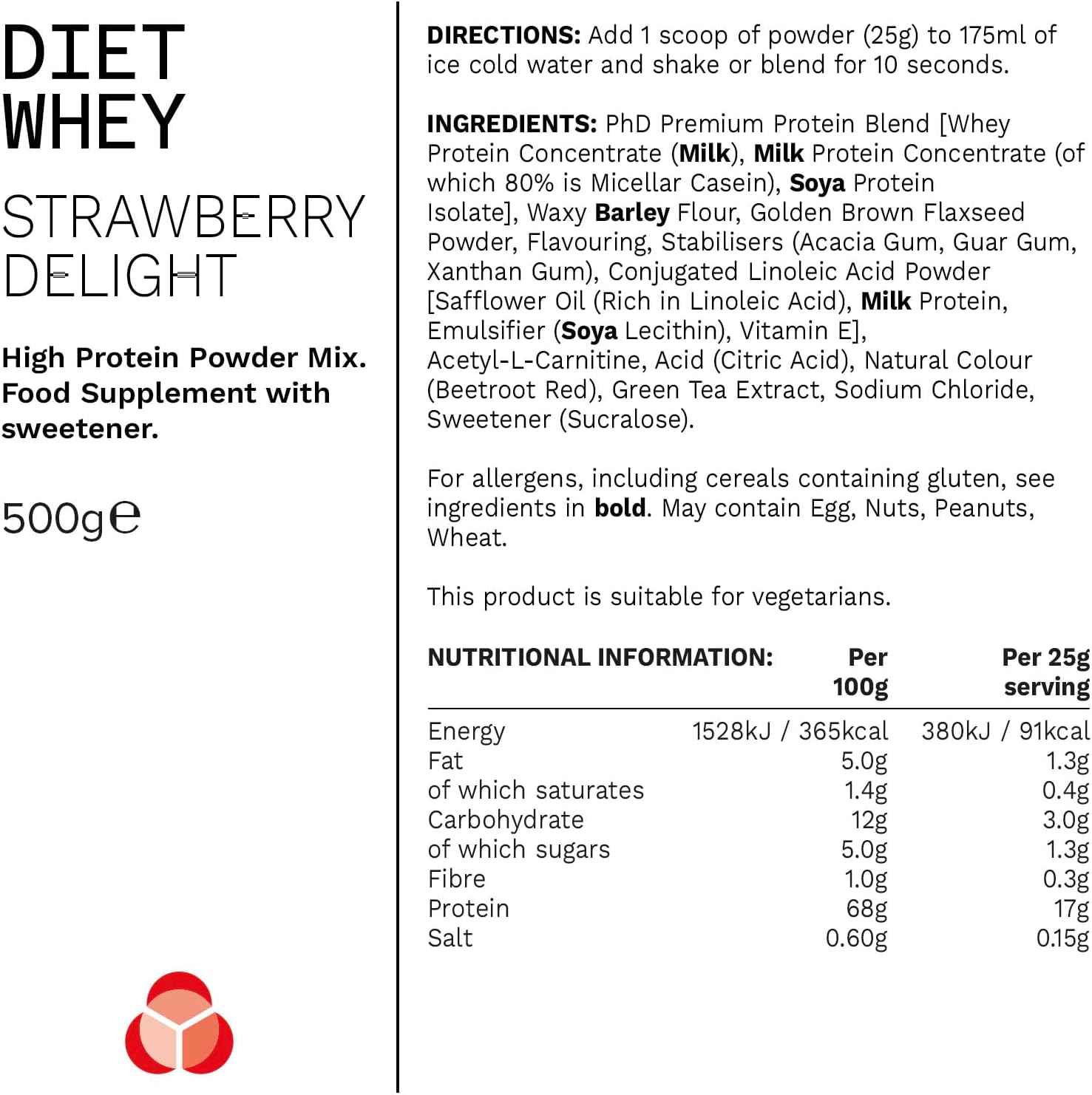 PhD Nutrition Diet Whey Low Calorie Protein Powder, Low Carb, High Protein Lean Matrix, Strawberry Delight Whey Protein Powder, High Protein, 20 Servings Per 500g Bag-6