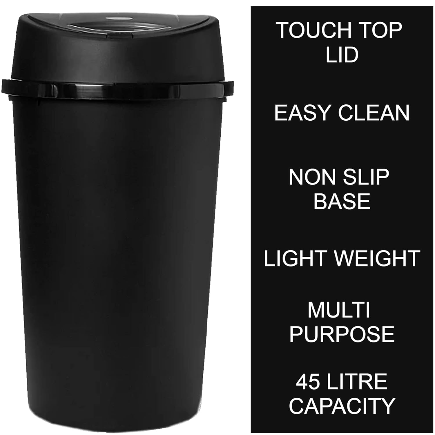 KetoPlastics 45 Liter 45 Litre 45L TOUCH BIN Colour Bin for Home Garden Office School Kitchen Bathroom Top Bin Portable Pedal Bin Removable Lid (BLACK)-2