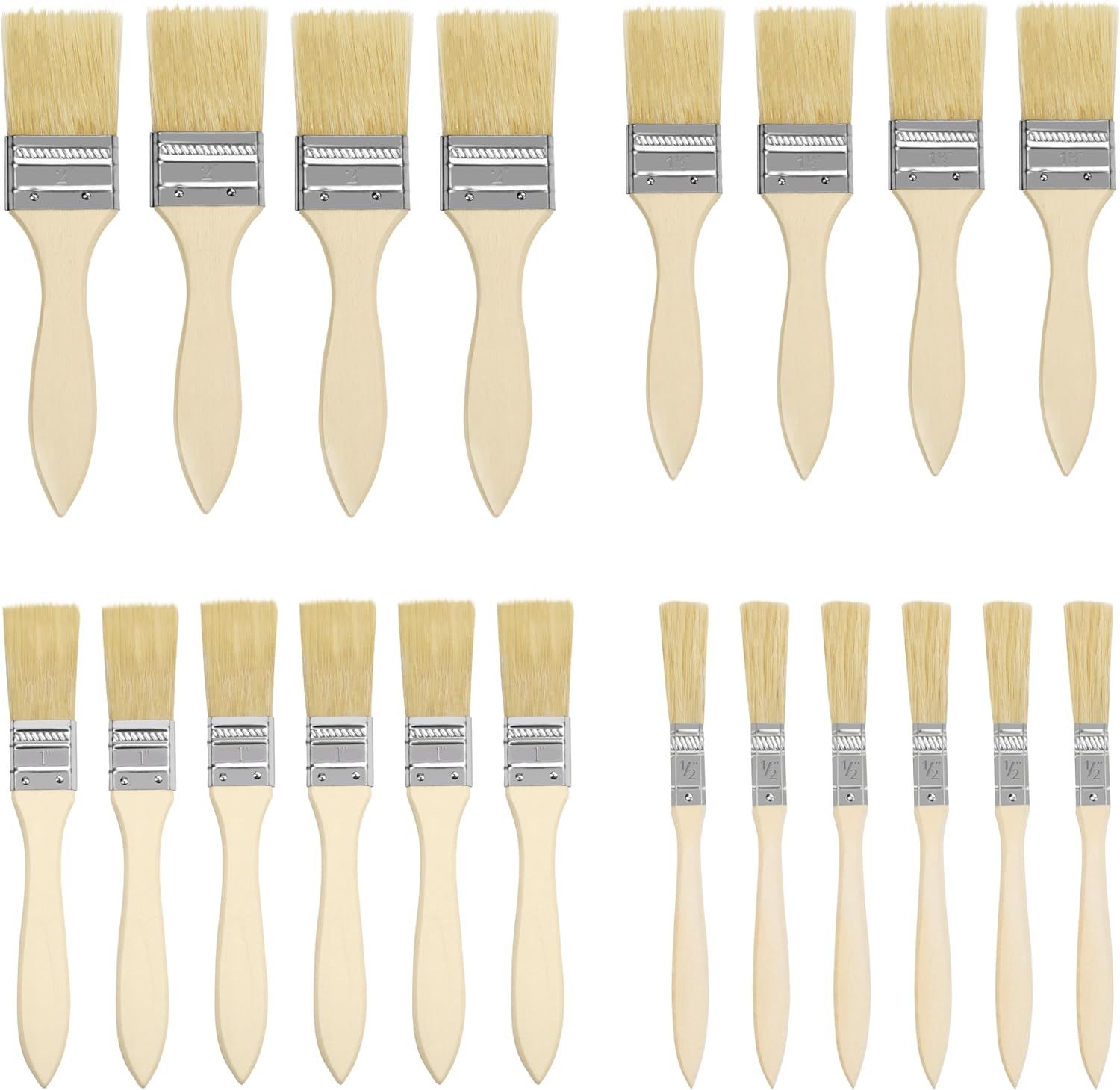 Kurtzy Chip Paint Brushes (20 Pack) - 5.08, 3.81, 2.54 and 1.27cm (2, 1.5, 1 and 0.5 inch) Sizes - Professional Wooden Handle Paintbrush Set for Paint, Stains, Varnishes, Glues and Home DIY-0