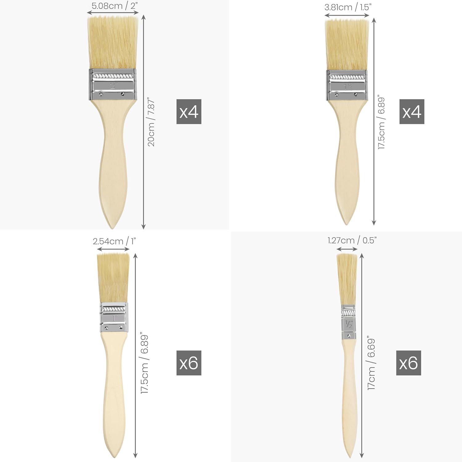 Kurtzy Chip Paint Brushes (20 Pack) - 5.08, 3.81, 2.54 and 1.27cm (2, 1.5, 1 and 0.5 inch) Sizes - Professional Wooden Handle Paintbrush Set for Paint, Stains, Varnishes, Glues and Home DIY-4