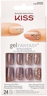 KISS Gel Fantasy Collection Glue-On Manicure Kit, Rush Hour, Long Length Square Fake Nails Includes 28 False Nails, Nail Glue, Nail File, and Manicure Stick