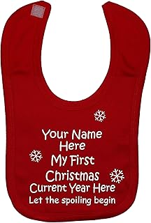 Acce Products My First Christmas Personalised Name & Year Baby Feeding Bib Touch Attach 0 to approx 3 Years