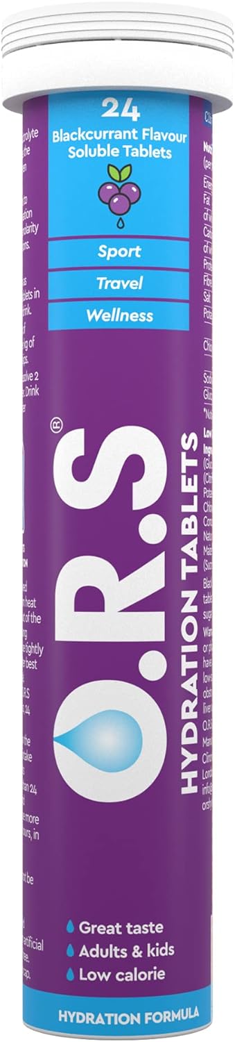 O.R.S Hydration Tablets with Electrolytes, Vegan, Gluten and Lactose Free Formula – Soluble Hydration Tablets with Natural Blackcurrant Flavour, 24 Tablets-0