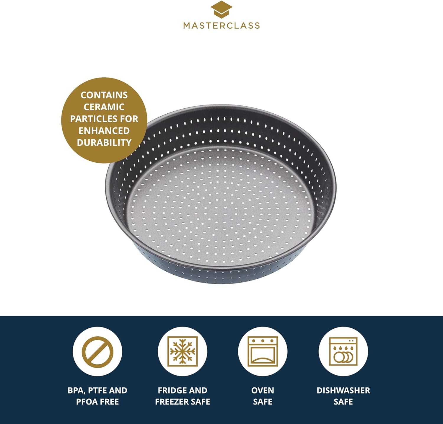 MasterClass KCMCCB15 Crusty Bake 23 cm Deep Perforated Pie Dish with PFOA Non Stick, Robust 1 mm Carbon Steel, 9 Inch Round Tin, Grey-2