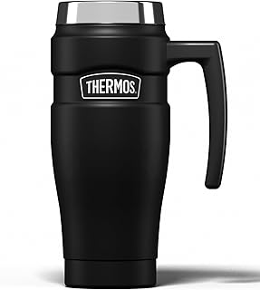 Thermos Stainless King Matt Black Travel Mug (470ml), Reusable Insulated Stainless Steel Coffee Cup for Hot or Cold Drinks, Vacuum Sealed Water Flask with a Leak-Proof Lid, 7hr Hot/18hr