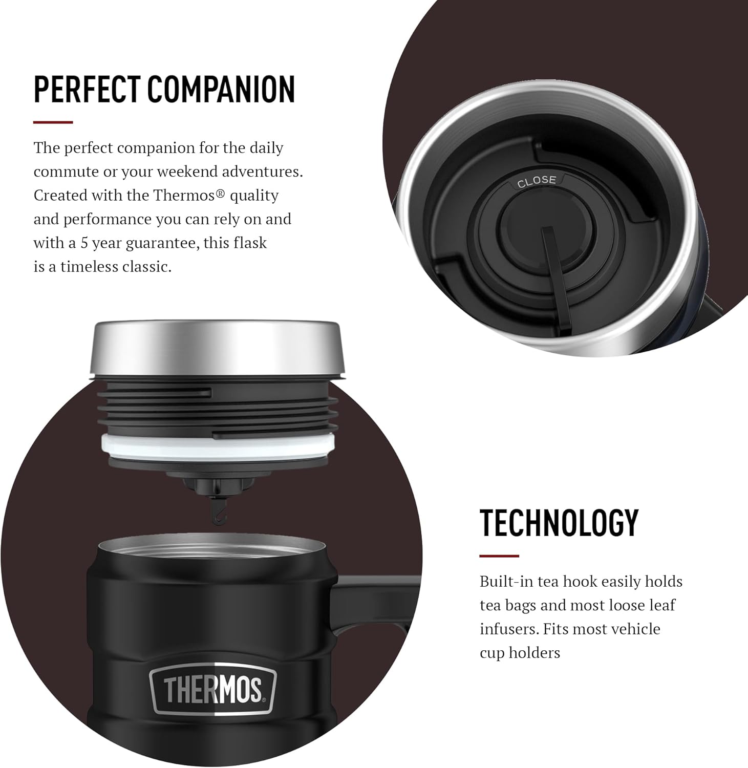 Thermos Stainless King Matt Black Travel Mug (470ml), Reusable Insulated Stainless Steel Coffee Cup for Hot or Cold Drinks, Vacuum Sealed Water Flask with a Leak-Proof Lid, 7hr Hot/18hr-2