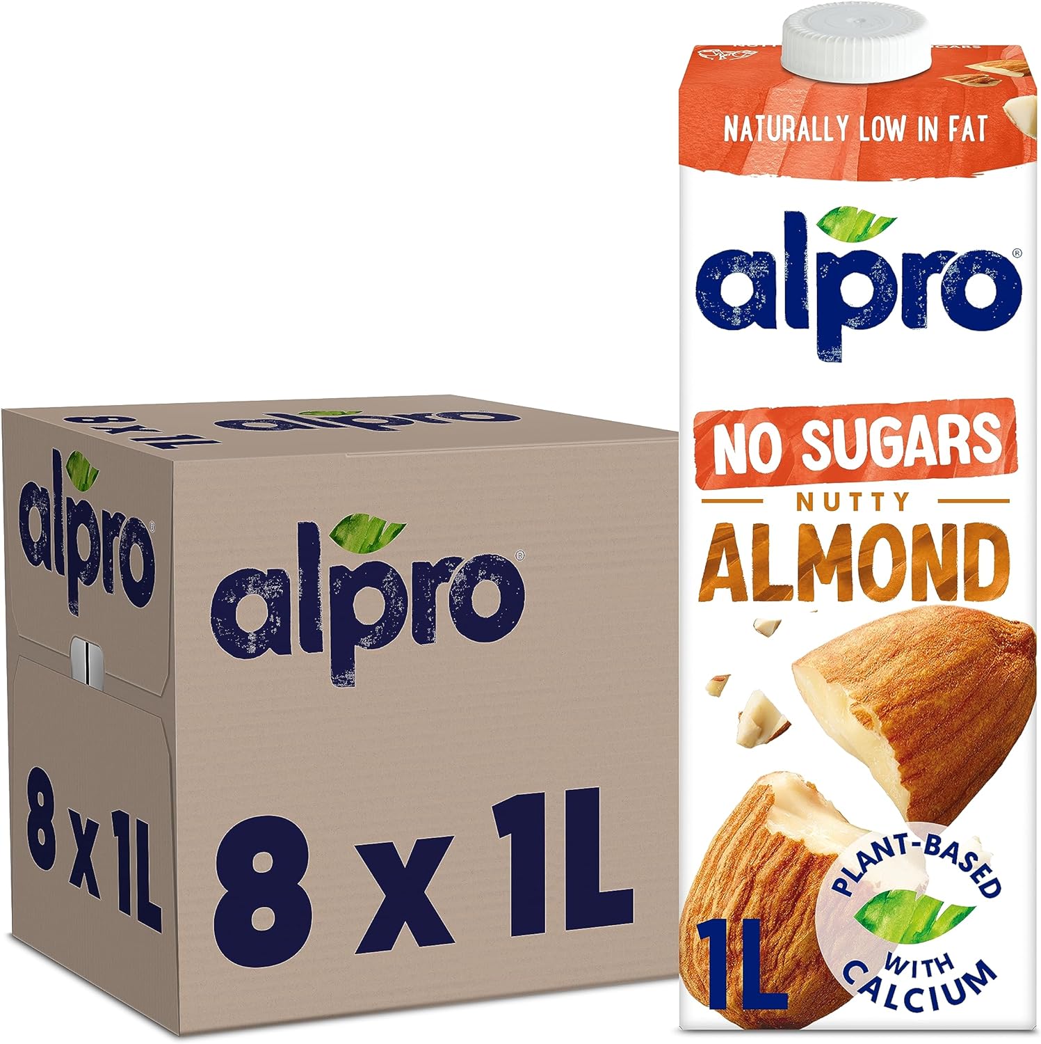 Alpro Almond No Sugars Plant-Based Long Life Drink, Vegan & Dairy Free, 1L (Pack of 8)-0