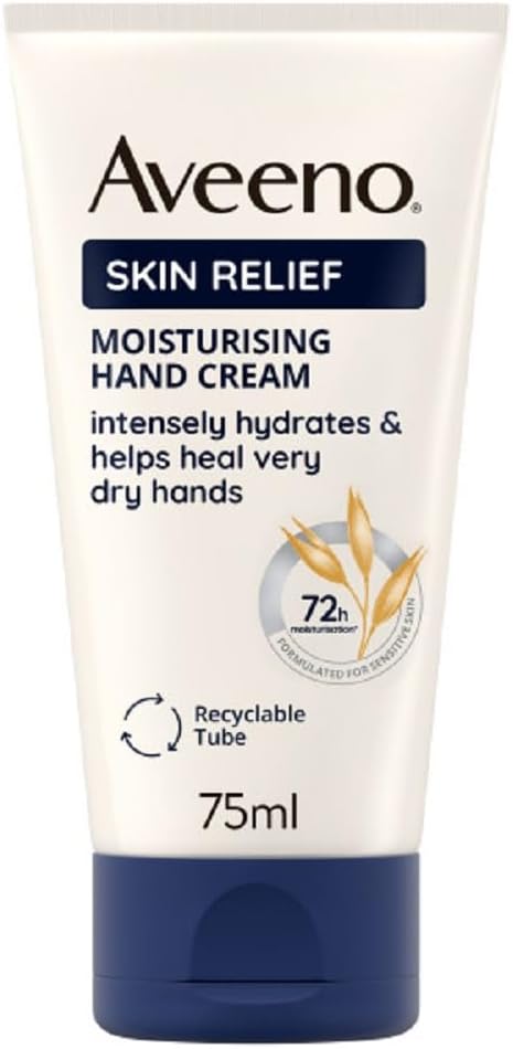 Aveeno Skin Relief Moisturising Hand Cream (1x 75ml), Nourishing Hand Cream to Soothe and Moisturise Very Dry Skin, Enriched Formula for Hydrating Irritable, Dry Hands, 72-hour hydration-0