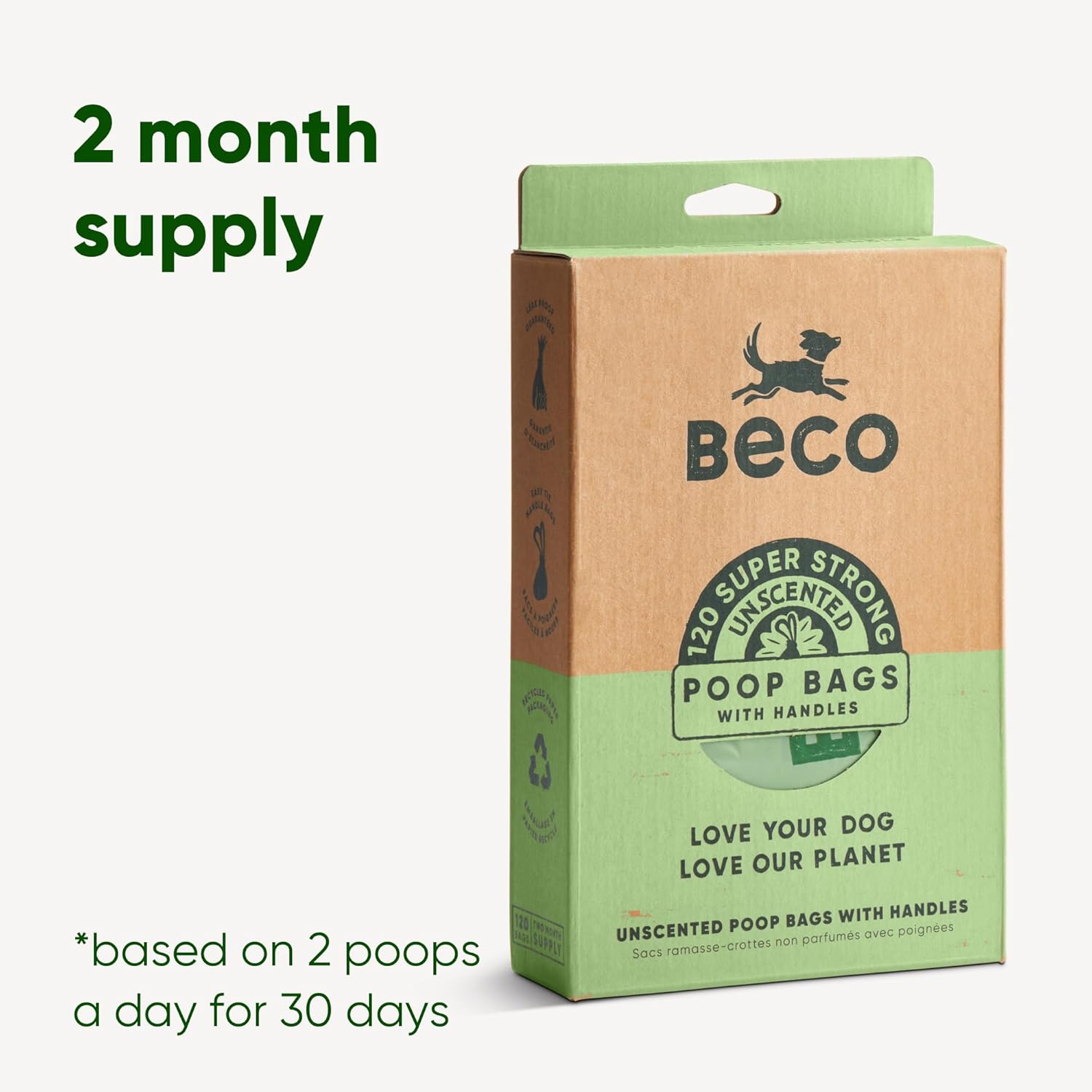 Beco Strong & Large Poop Bags - 120 Loose packed with Tie Handles - Box Dispenser - Unscented Dog Poo Bags-5