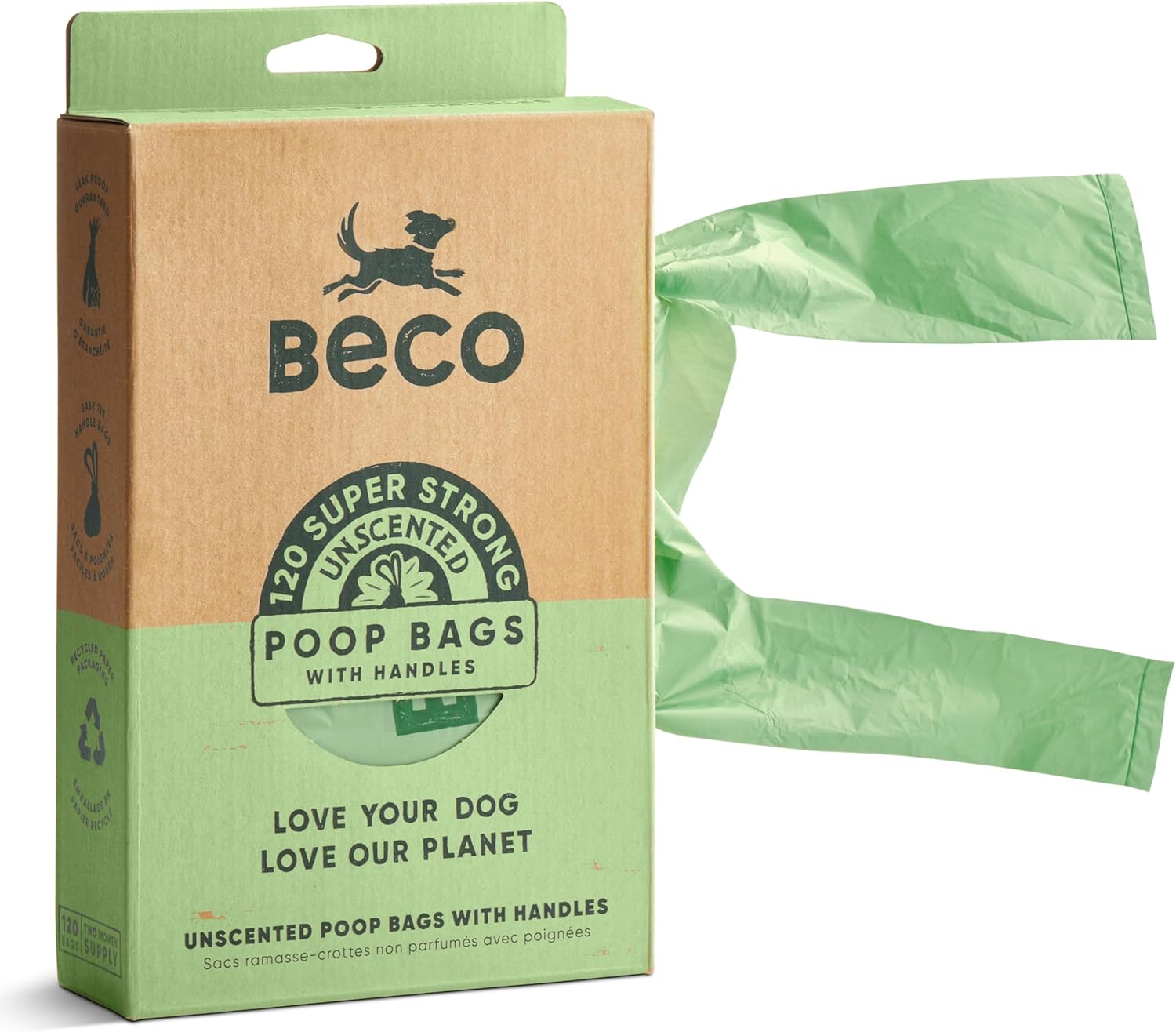 Beco Strong & Large Poop Bags - 120 Loose packed with Tie Handles - Box Dispenser - Unscented Dog Poo Bags-9