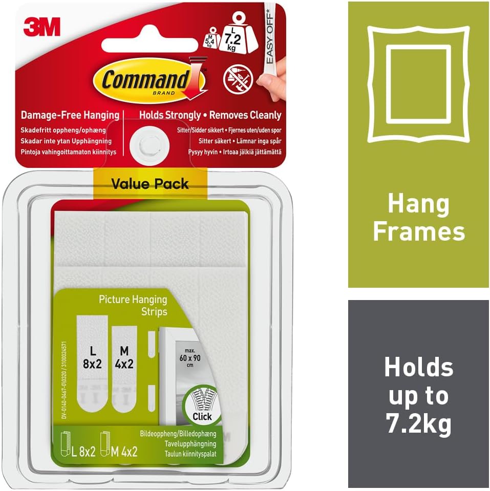 Command Picture Hanging Strips - Removable Hanging Strips for Large Picture Frames - Value Pack - 4 Pairs of Medium (8 Strips), 8 Pairs of Large (16 Strips) - Damage Free Hanging-1