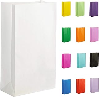 Thepaperbagstore 50 White Paper Party Bags - Colourful Paper Gift Bags for Kids and Adults Parties, Birthdays, Weddings, Baby Showers, Hen Parties and Sweets 14x24.5x7cm