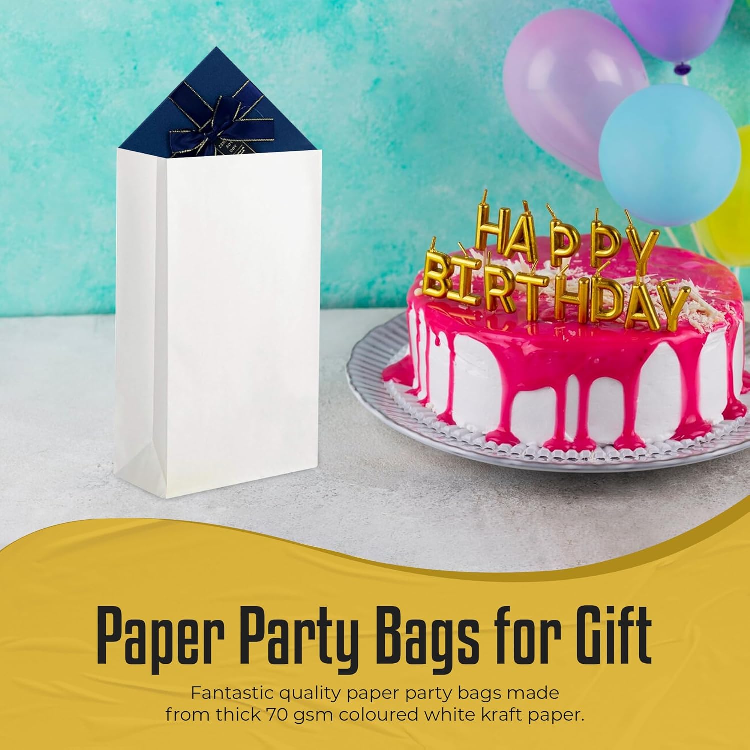 Thepaperbagstore 50 White Paper Party Bags - Colourful Paper Gift Bags for Kids and Adults Parties, Birthdays, Weddings, Baby Showers, Hen Parties and Sweets 14x24.5x7cm-7