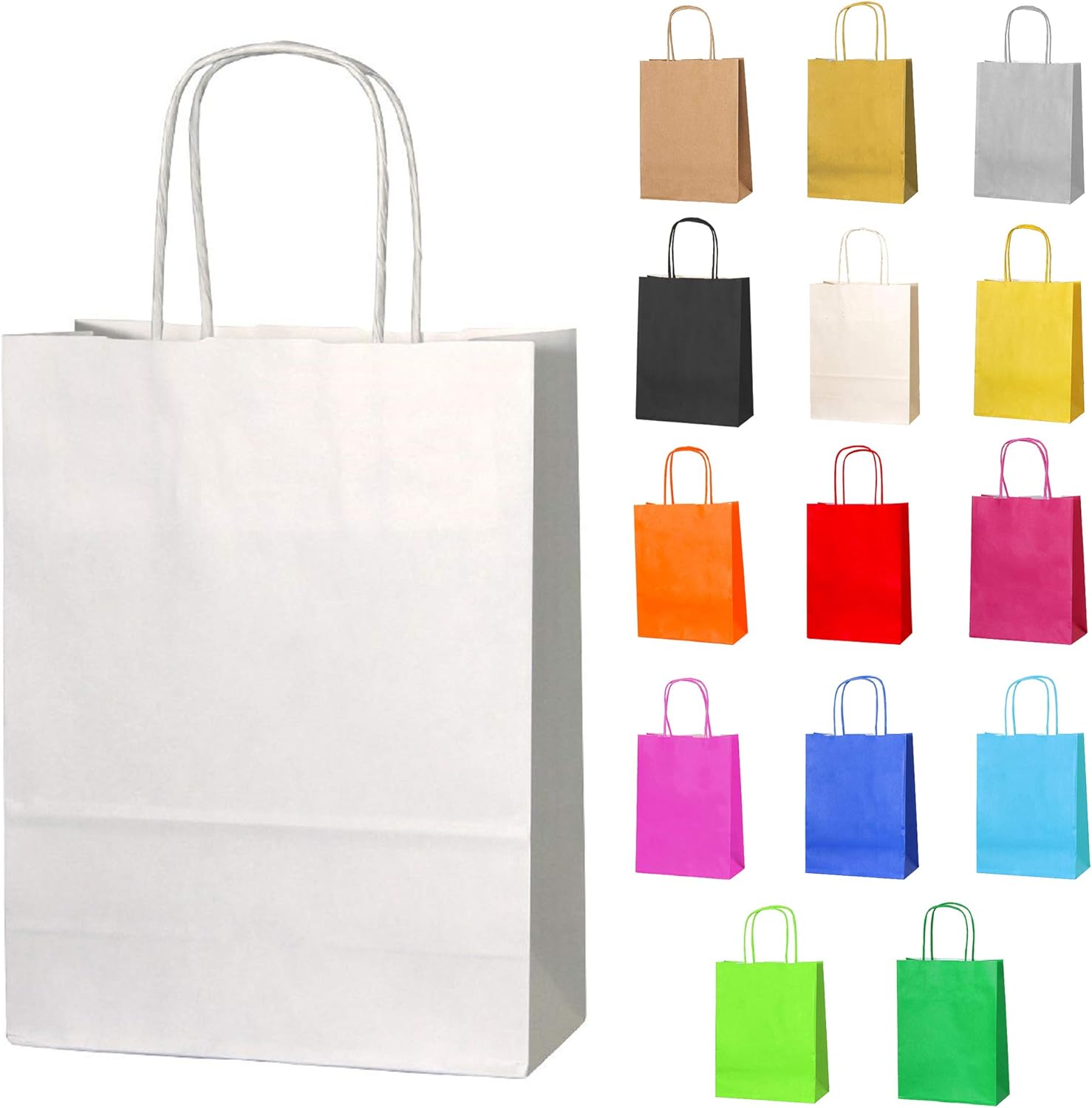 Thepaperbagstore 50 White Paper Party Bags With Handles - Colourful Paper Gift Bags for Kids and Adults Parties, Birthdays, Weddings, Baby Showers, Hen Parties and Sweets 18x22x8cm-0