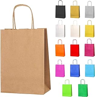 Thepaperbagstore 10 Small Brown Paper Party Bags With Handles - Colourful Paper Gift Bags for Kids and Adults Parties, Birthdays, Weddings, Baby Showers, Hen Parties and Sweets 18x22x8cm