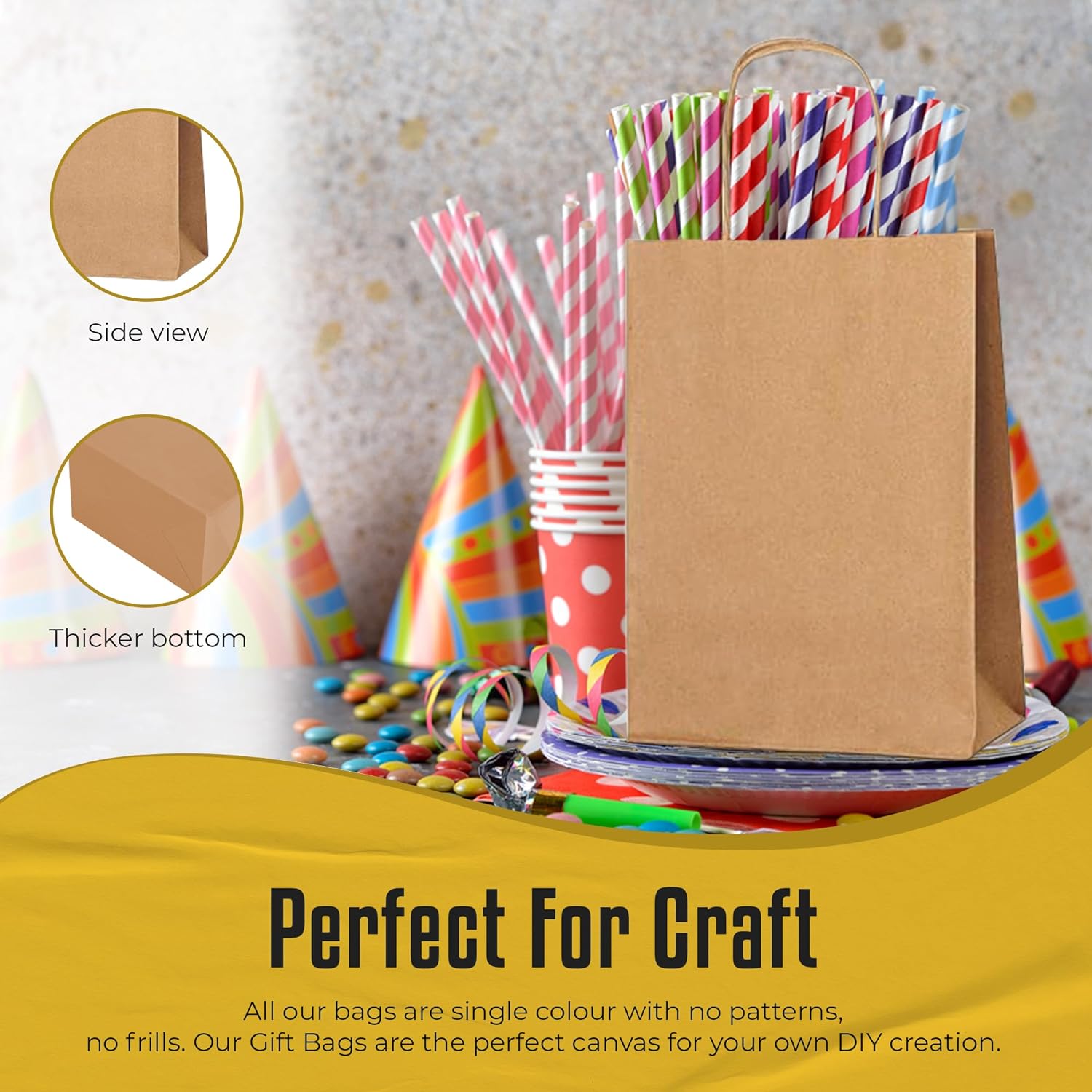 Thepaperbagstore 10 Small Brown Paper Party Bags With Handles - Colourful Paper Gift Bags for Kids and Adults Parties, Birthdays, Weddings, Baby Showers, Hen Parties and Sweets 18x22x8cm-3