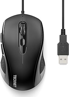 TECKNET Wired Mouse, Mice Wired Optical USB Computer Mouse With 3600 DPI Tracking, Gaming Grade Sensor, 6 Buttons, Business Office Mouse PC/Laptop, Great Mouse for Graphic Design (Black, Medium)