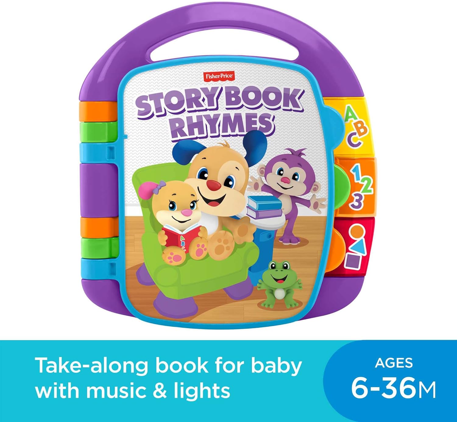 Fisher-Price Storybook Rhymes Learning Toy with Lights and Music for Babies and Toddlers, Laugh & Learn UK English Version, CDH26-1