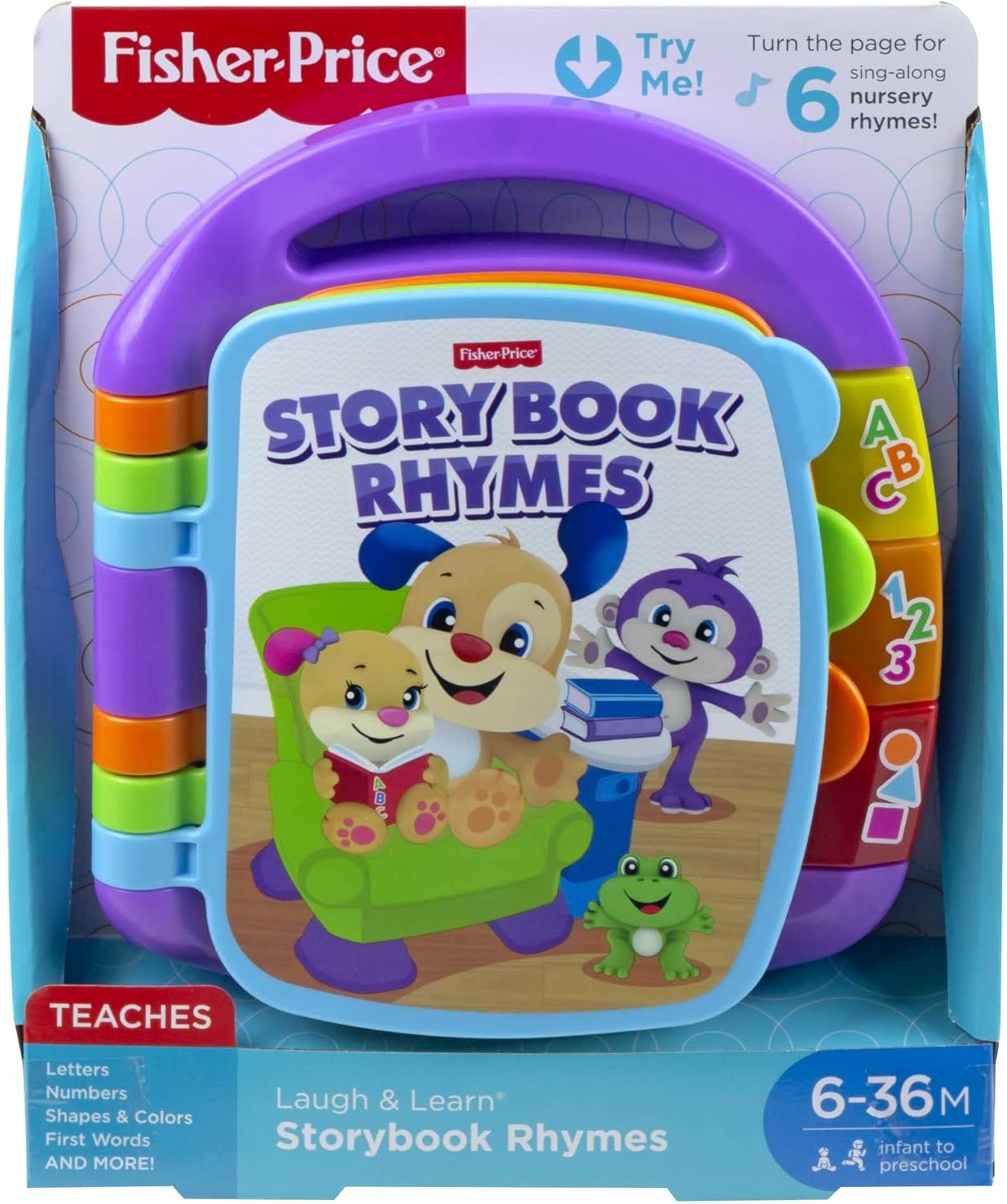 Fisher-Price Storybook Rhymes Learning Toy with Lights and Music for Babies and Toddlers, Laugh & Learn UK English Version, CDH26-5