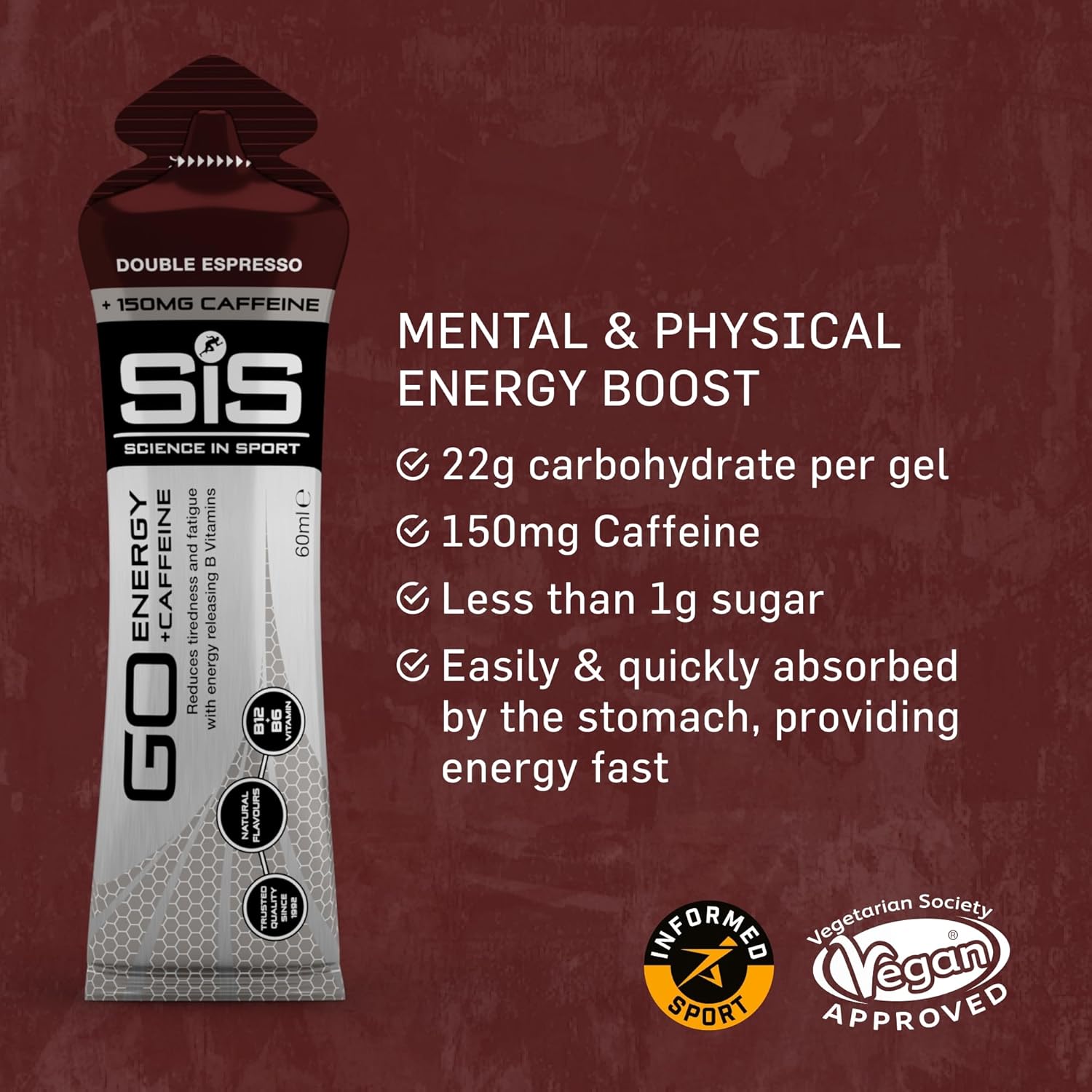 Science In Sport GO Isotonic Energy Gels, Running Gels with 22 g Carbohydrates, Low Sugar, Double Espresso Flavour, 60ml (30 Packs)-2