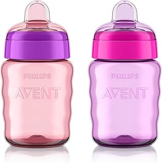 AVENT Philips My Easy Sippy Cup with Soft Spout and Spill-Proof Design, Pink/Purple, 9oz, SCF553/23 (Pack of 2)