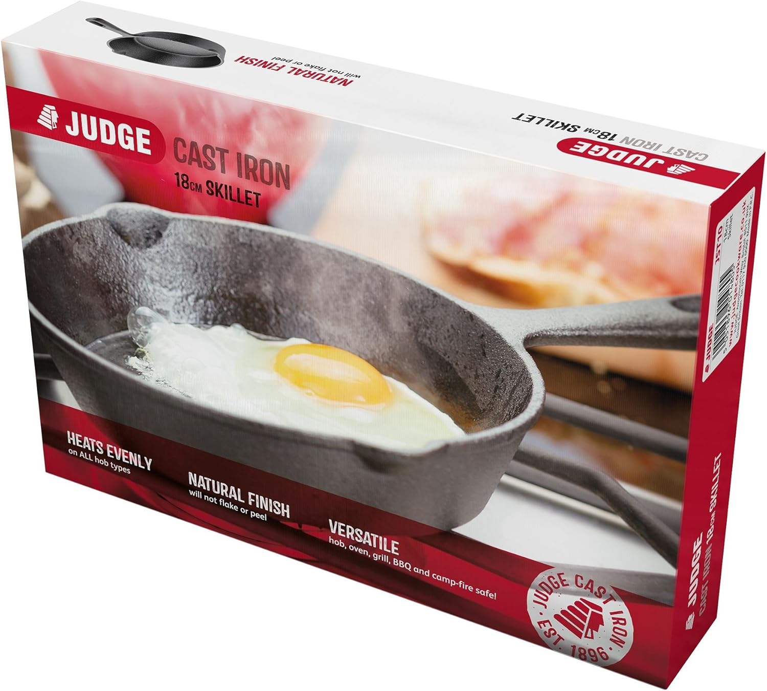 Judge Speciality Cookware JST10 Skillet Solid Cast Iron Frying Pan 18cm, Induction Ready, Oven Safe, Gift Boxed - 5 Year Guarantee-1