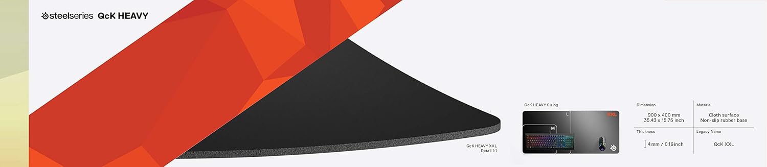 SteelSeries QcK XXL Cloth Gaming Mouse Pad - Extra Thick Non-Slip Base - Micro-Woven Surface - Optimized For Gaming Sensors - Size XXL (900 x 400 x 6mm) - Black-8