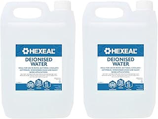 Hexeal Deionised Water 10L – 10L of Deionised Water for Steam Irons, Car Batteries, Windscreen Fluid & Antifreeze – Demineralised Water, Reduces Limescale Deposits & Water Stains – For Lab Use