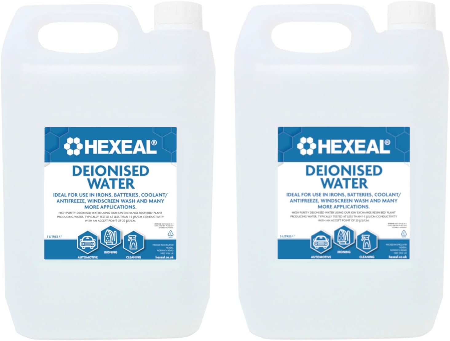 Hexeal Deionised Water 10L – 10L of Deionised Water for Steam Irons, Car Batteries, Windscreen Fluid & Antifreeze – Demineralised Water, Reduces Limescale Deposits & Water Stains – For Lab Use-0