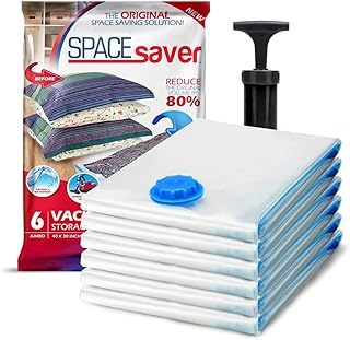 Spacesaver's Space Bags Vacuum Storage Bags (Jumbo Vacuum Storage Bags 6-Pk) Save 80% Space - Vacuum Bags for Comforters and Blankets, Bedding, Compression Seal for Closet Storage - Pump for Travel